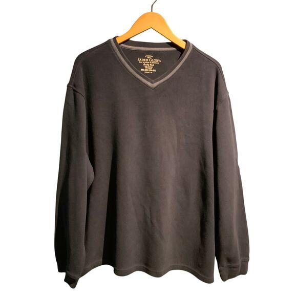 Vintage Faded Glory Mens Knit micro ribbed shirt Long sleeve V-Neck Navy Comfy - Picture 1 of 5